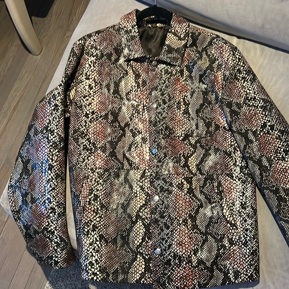 BLK DENIM LEATHER JACKET 55 snake SZ M